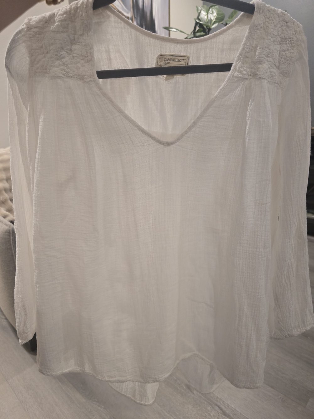 Current/Elliott White Gauze Peasant Blouse